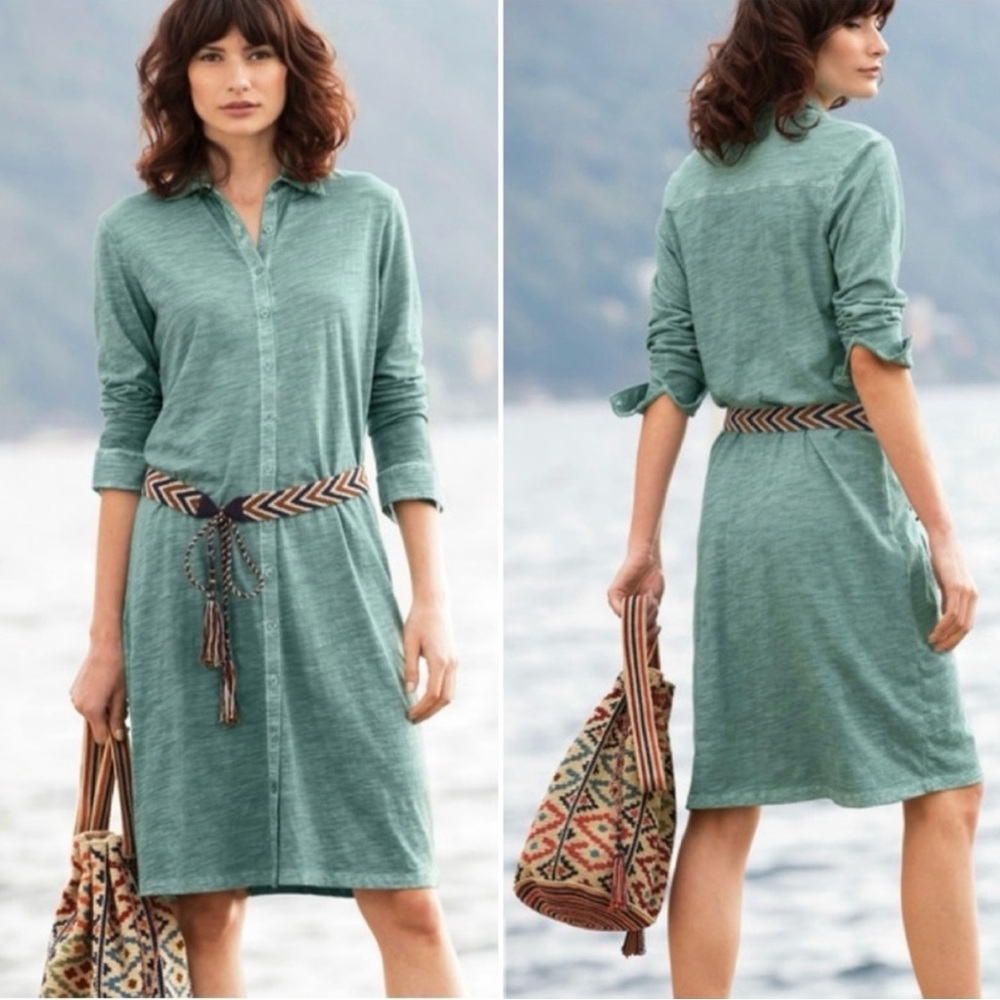 Peruvian Connection Verdigris Lagos Shirt Dress Women’s XS in Green Button Up